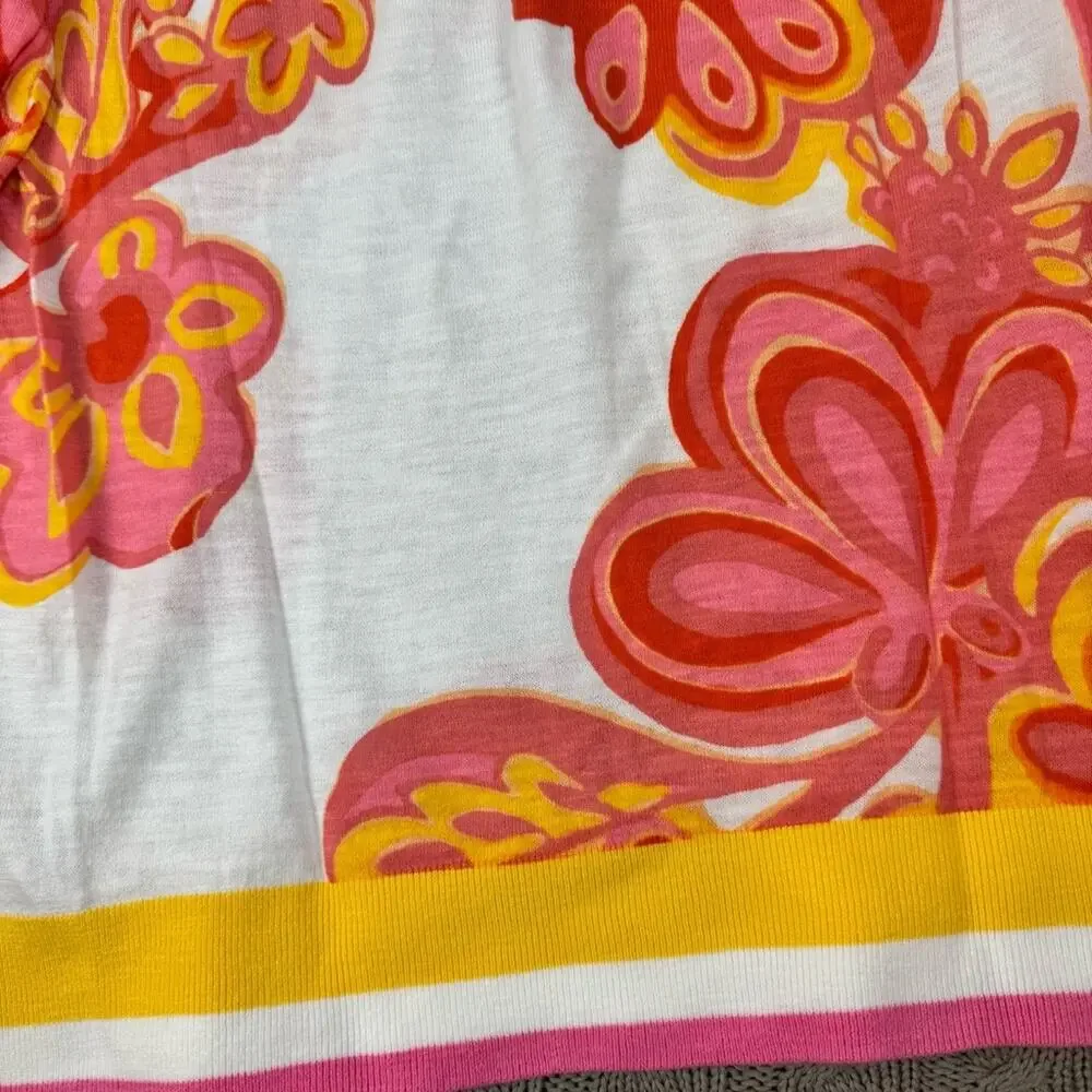 Talbots Floral V-Neck Sweater - Pink and Yellow Mod ~ Small